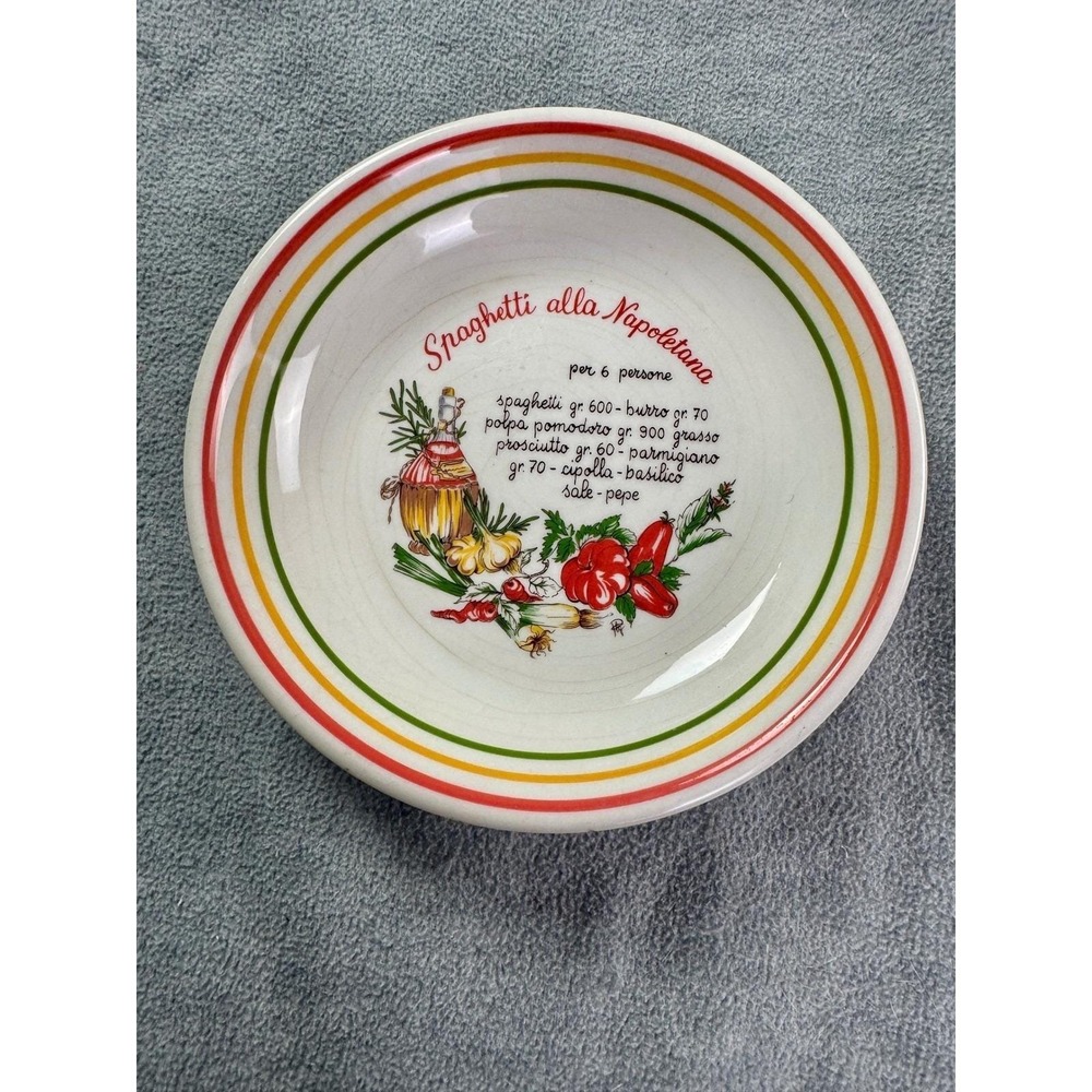 Vintage Italian Spaghetti alla Napoletana Recipe Pasta Bowl Ceramic Italy